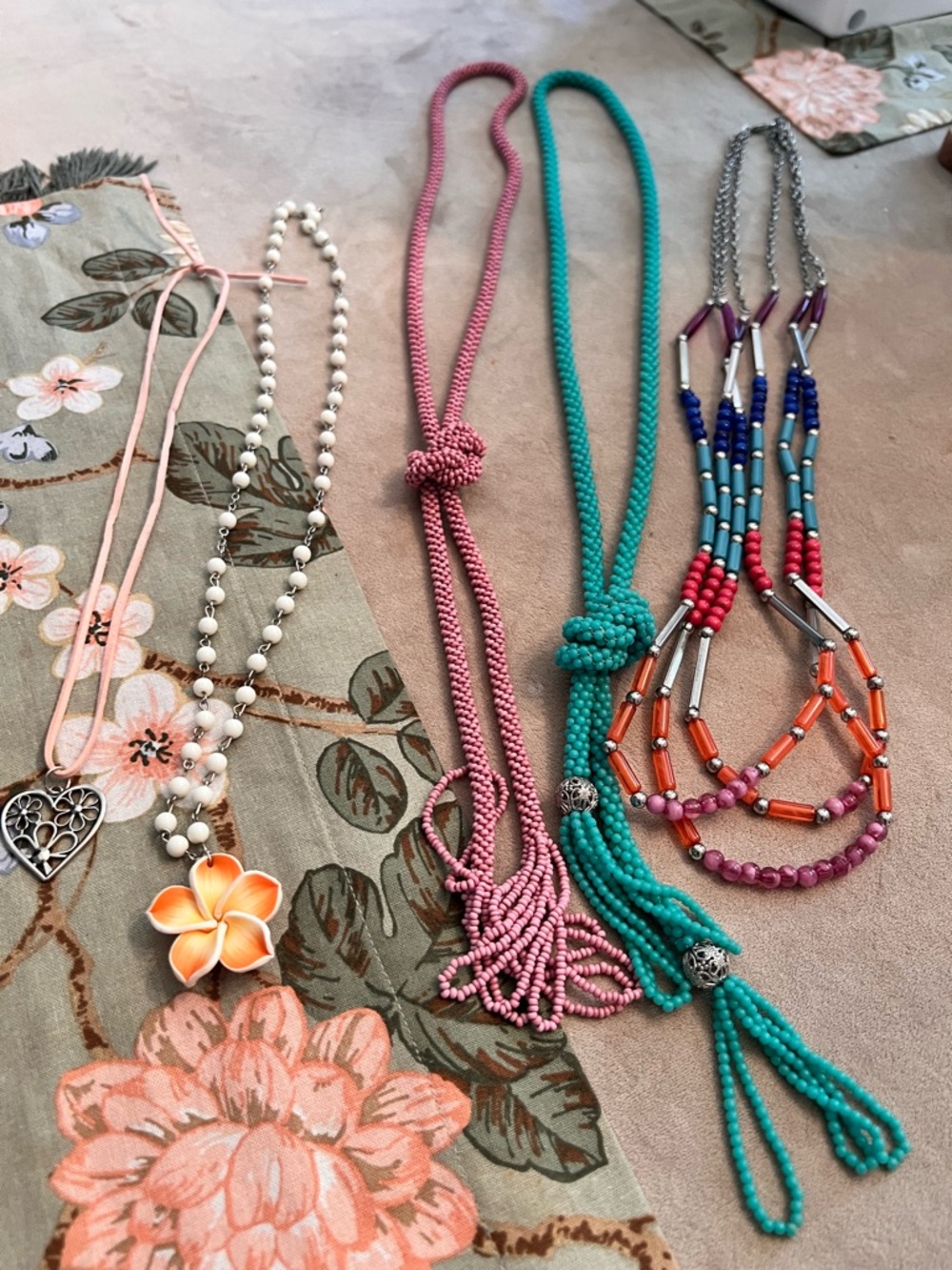 Beaded Tassel Necklace - Pink & Teal